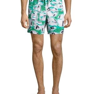 Vilebrequin Green and White SANTA’S LITTLE PENGUINS SWIM SHORTS !Size XL